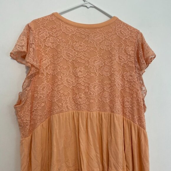 TORRID 3 Plus Size Super Soft V-Neck Lace Bodice Tiered Babydoll Top Peach Boho - Picture 13 of 16